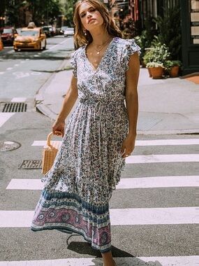 Spell & The Gypsy Dahlia Midi Dress Dusty Blue